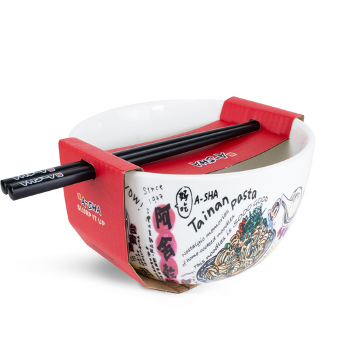 A-Sha Ceramic Ramen Bowl with Chopsticks - Easy Noodle Night Favorite