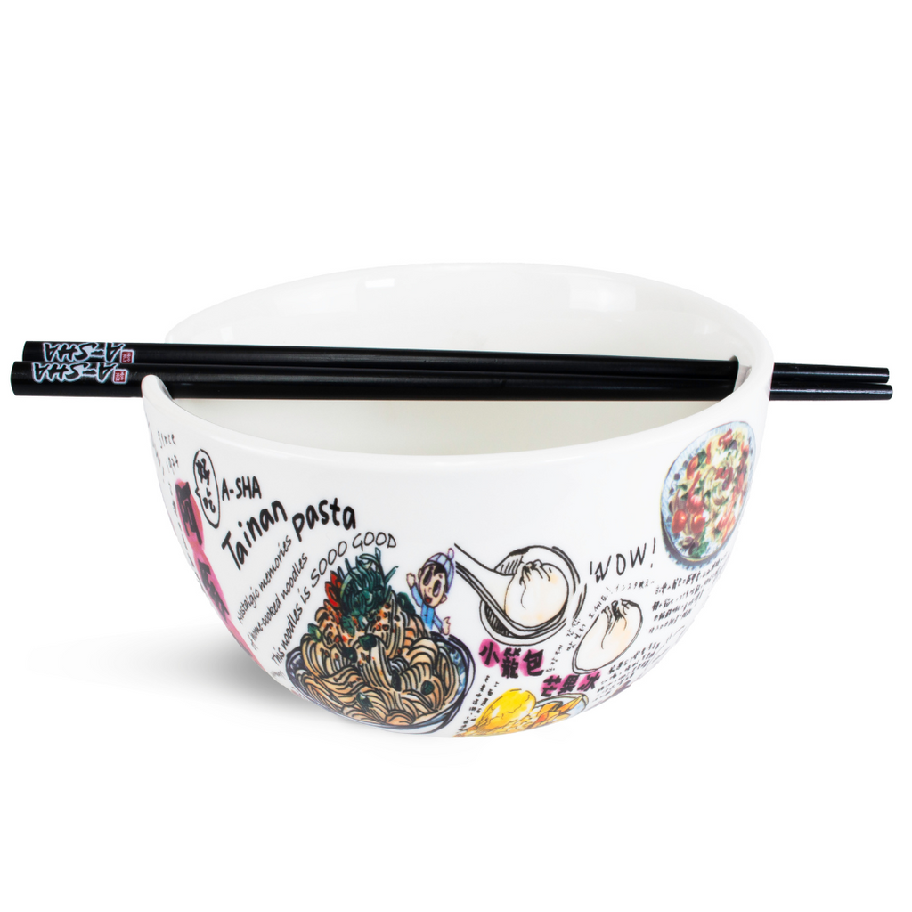 A-Sha Ceramic Ramen Bowl with Chopsticks - Easy Noodle Night Favorite