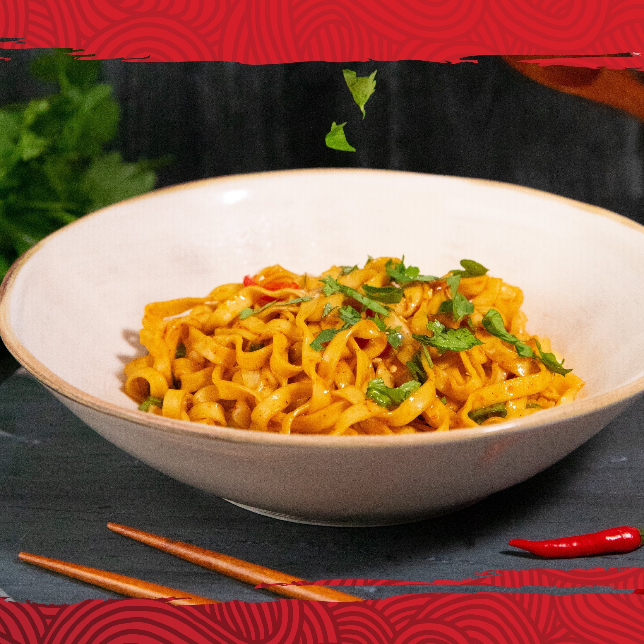 Hakka Wide Noodles - Chili Flavor - Quick Comfort with Big Flavor