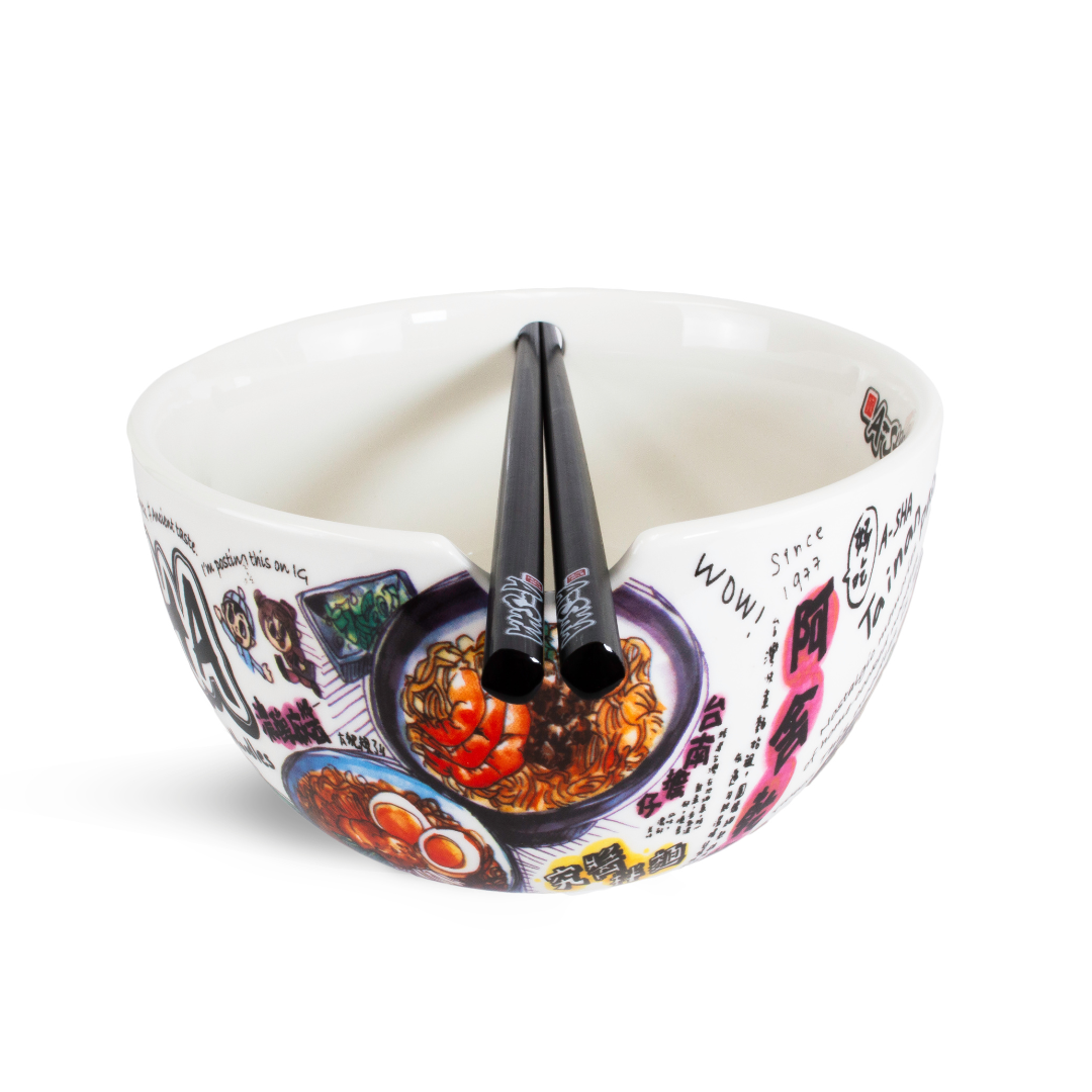 A-Sha Ceramic Ramen Bowl with Chopsticks - Easy Noodle Night Favorite