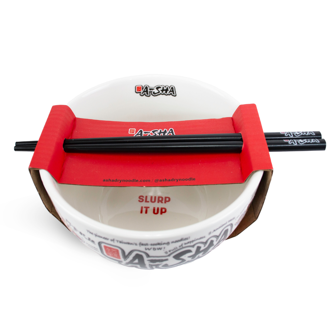 A-Sha Ceramic Ramen Bowl with Chopsticks - Easy Noodle Night Favorite