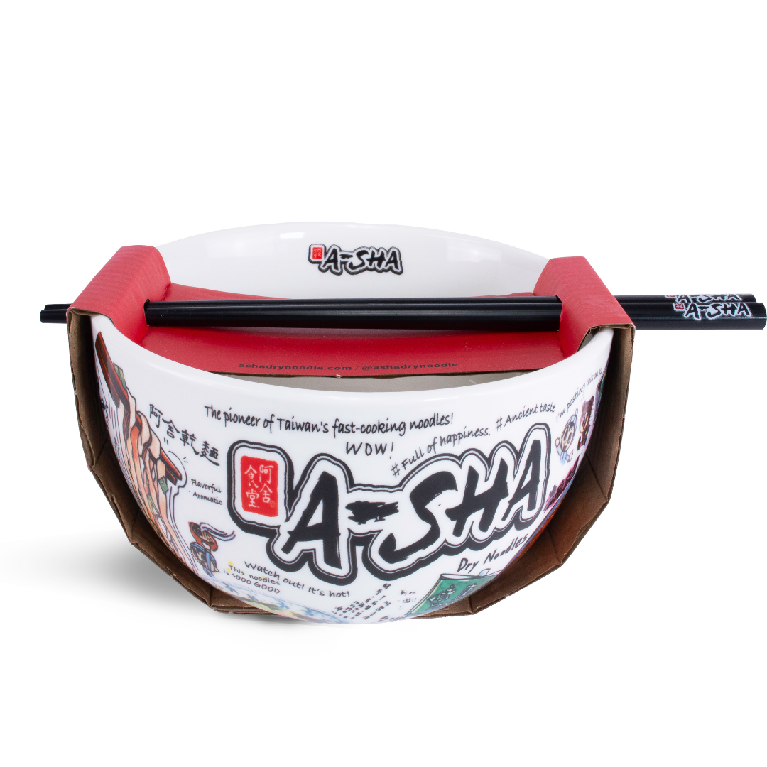 A-Sha Ceramic Ramen Bowl with Chopsticks - Easy Noodle Night Favorite